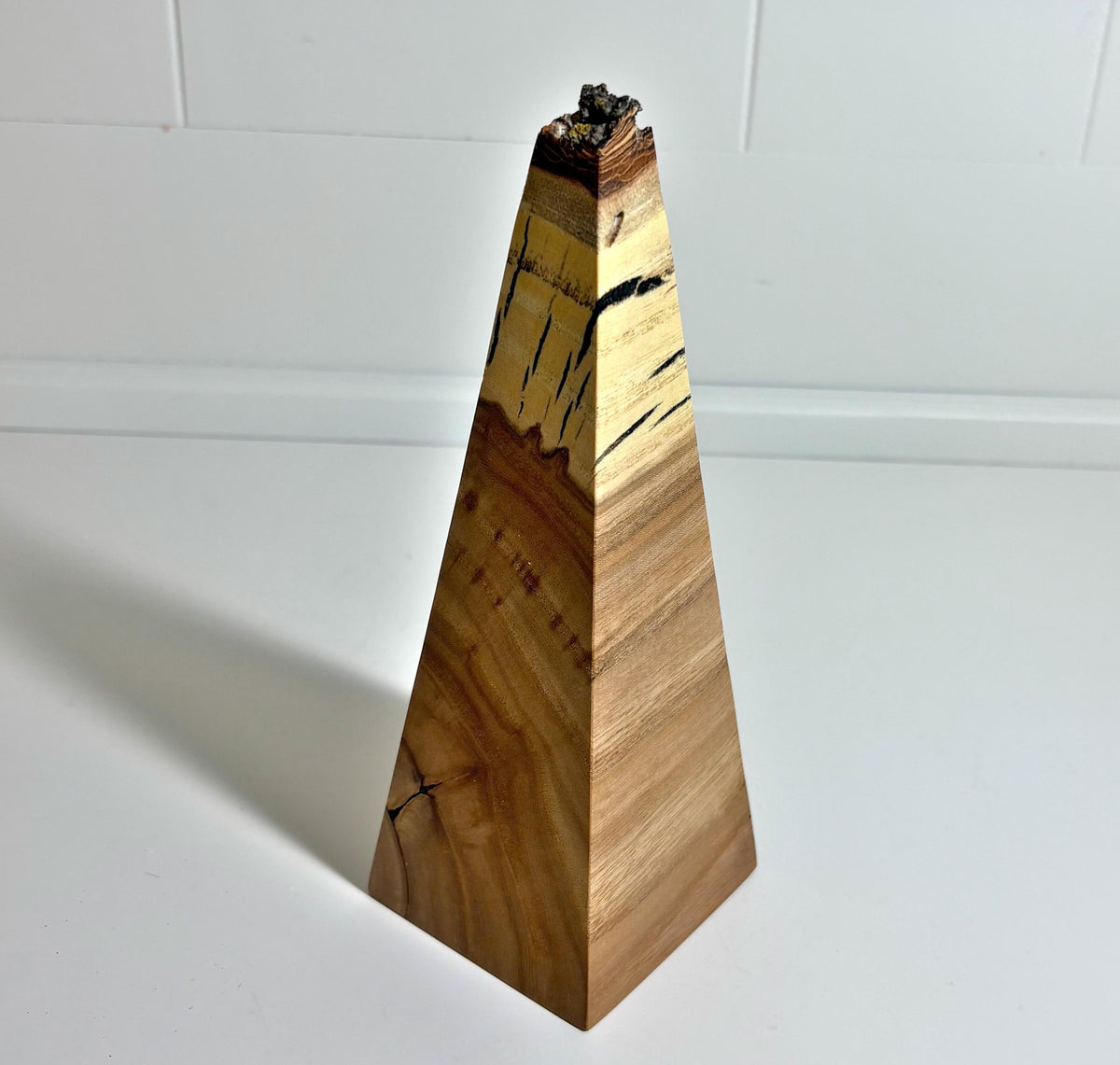 Natural Edge Elm Wood Obelisk, 7 Inch, photo 1 of 3
